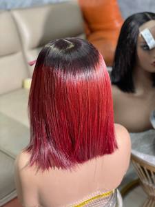 วิกผมบ๊อบ 10 นิ้ว สีเบอร์กันดี พร้อมเชือกผูกปิดผม 5x5 แบบไม่ต้องใช้กาว  ลูกไม้โปร่งใส  ผมแท้ 100% - Product Image 3
