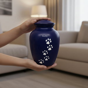 Urna para Cenizas de Mascotas, Urna Funeraria para Perros y Gatos, Recuerdo Metálico con Huella Personalizada, Color Azul Marino, Pequeño Tarro, Color Personalizado - Product Image 3