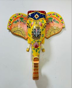 Escultura de Pared de Cabeza de Elefante de Madera Hecha a Mano, Diseño Art Deco con Patrón Vertical - Decoración para Diwali y Cumpleaños (Arte Tradicional Indio) - Product Image 2