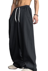 Pantalon de jogging streetwear noir uni personnalisé pour homme et unisexe, coupe ample et décontractée, taille élastique avec cordon de serrage, haute qualité - Product Image 3