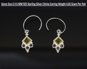 Boucles d'oreilles pendantes géométriques en argent 925 avec citrine et strass roses pour un usage quotidien féminin - Product Image 5