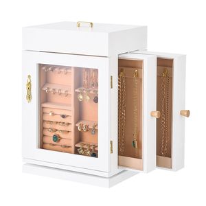 Organizador de Joyas Giratorio de 360 Grados con 4 Ganchos para Collares, Ventana Acrílica Espaciosa, Puerta Magnética Integrada, Caja para Joyas - Product Image 6