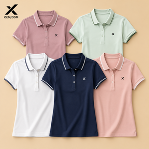 Polo blanc personnalisé pour femme X Sports City, manches courtes, coupe ajustée, tissu piqué respirant avec logo, vêtements décontractés pour le printemps et l'été - Product Image 1