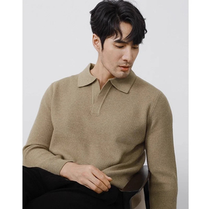 Suéter de Punto para Hombre, Estilo Coreano, Suave y Grueso, Cuello Polo, Minimalista, Manga Larga, Color Sólido, Informal, para Otoño y Primavera - Product Image 3