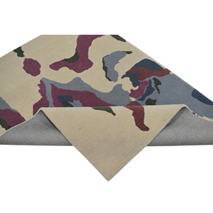 Alfombra de Lana de Lujo Moderna, Abstracta y Expresionista, Tejida a Mano, con Diseño de Goteo de Pintura en Crema, Beige, Morado y Gris, Suave y Tridimensional - Product Image 4