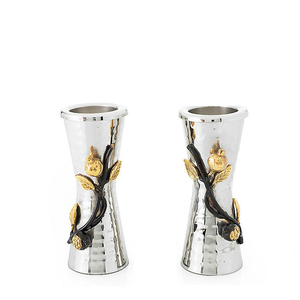 Luxury 3-Piece Metal Candle Holder Set Silver Taper Candlestick with Gold Leaf Accents Hammered Rectangular <b>Tray</b> for Wedding - Product Image 2