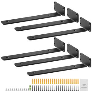 6pcs Heavy-Duty Floating <b>Shelf</b> <b>Bracket</b> 10ft L X 4ft W X 1.6ft H for 5mm Thick <b>Shelf</b> 5mm Thick Matte <b>Black</b>" - Product Image 1