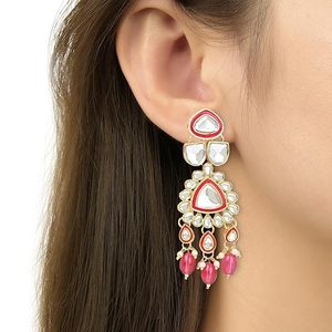 Gold Plated Alloy Floral Choker Necklace Earring Bracelet Set Zircon Imitation Pearl Ethnic Wedding Women Dailywear Party Wear - Product Image 4