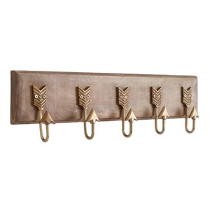 Best Seller Wooden Wall Hook Rack Arrow Design Metal Hooks Rustic Home Decor Entryway Organizer Storage Coat <b>Hanger</b> - Product Image 1