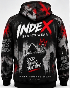 Index Men's Hooded Sweatshirt Full Print Streetwear Black <b>Red</b> Crown Design Regular Fit Autumn Breathable Polyester <b>Hoodie</b> - Product Image 2