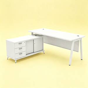 Modern Durable Executive Office <b>Desk</b> Premium White Melamine Finish Integrated Storage <b>Cabinet</b> Versatile Commercial Furniture - Product Image 1