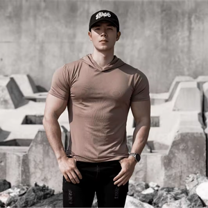 Men's Autumn Quick Dry Hooded Fitness <b>Tops</b> High Stretch Sports <b>Vest</b> Slim Outdoor Design Breathable Short Sleeve - Product Image 5
