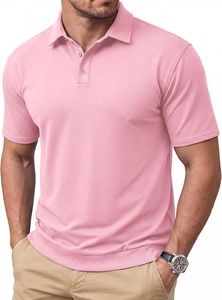 Men's <b>Pink</b> Short Sleeve <b>Polo</b> <b>Shirt</b> Solid Color Knitted Cotton Casual Plus Size Wear - Product Image 4