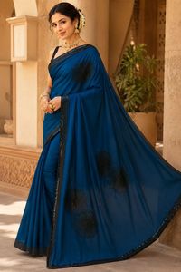 Indian Traditional Ethnic Beautiful Georgette Saree with Embroidery <b>Sequins</b> Work for Women Wedding <b>Party</b> Wear Elegant Outfit - Product Image 2
