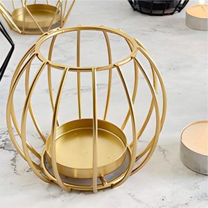 Lanterne sphérique moderne en métal doré, style cage à oiseaux, porte-bougie géométrique pour bougies chauffe-plat, centre de table pour mariage et décoration intérieure - Product Image 1