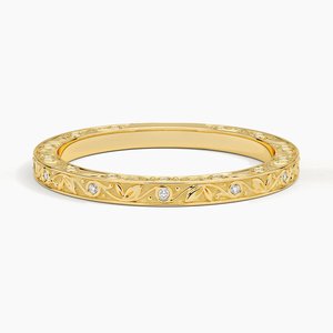 Anillo de Diamantes de Laboratorio con Corte Redondo en Oro Amarillo y Blanco Sólido de 9K, 14K y 18K, Diseño Grabado, Regalo de Boda Perfecto para Mujeres y Hombres - Product Image 2