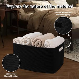 75L Eco-Friendly Modern Woven Cotton Rope <b>Storage</b> Basket 22x17x12 for <b>Drink</b>/Food Use in Living Room Bedroom Nursery - Product Image 4