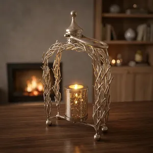 Metal <b>Twig</b> Design Lantern with Glass Candle Holder Rustic <b>Decorative</b> Tabletop Lighting <b>for</b> Home Garden Patio Wedding Event <b>Decor</b> - Product Image 2