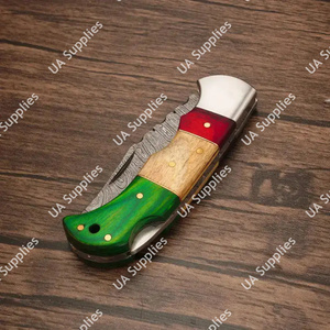 Couteau pliant Damas de qualité supérieure avec manche en bois Pakka coloré, couteau tactique professionnel EDC pour la chasse, le camping, la pêche, OEM personnalisé - Product Image 2