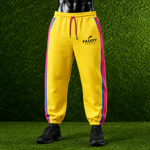 Pantalon de jogging jaune personnalisé avec logo, rayures latérales, en molleton, coupe ample, style streetwear décontracté, en coton, pour hommes, vente en gros - Product Image 2