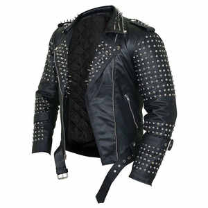 Veste en cuir personnalisée pour hommes, vestes en cuir décontractées pour hommes, vestes bomber en cuir élégantes avec fermeture éclair, broderie et strass - Product Image 2