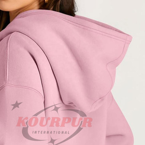 Sudadera con Capucha Rosa para Mujer, Color Sólido, Tejido de Algodón, Informal, para Otoño, con Bolsillos, Estilo Holgado, Largo Regular - Product Image 6