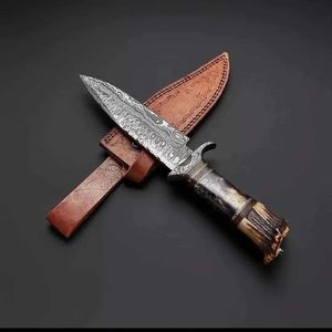 Industrial Grade Damascus Steel Fixed Blade Bowie <b>Knife</b> Stag Handle Outdoor Camping Multi-functional ODM OEM - Product Image 1