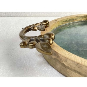 Round Meena Wood Tray With Handle Hotel Restaurant Super Market Wedding Bulk Quantity Hot Selling Export Quality Made in India - Product Image 4