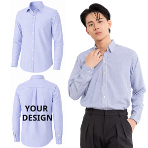 Chemise habillée rayée pour homme, manches longues, col rabattu, 100 % coton popeline, infroissable, style formel, collection printemps - Product Image 1