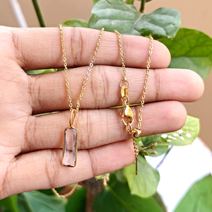 ultimate crystal quartz faceted pendant 18k gold plated rectangle bezel set stone necklace handmade brass <b>cable</b> chain jewelry - Product Image 6