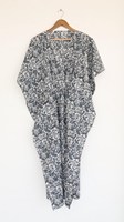 Kaftan 100 % coton imprimé numériquement à col en V, style bohème floral, pour la plage, respirant, séchage rapide, avec cordon de serrage, idéal été/printemps/automne