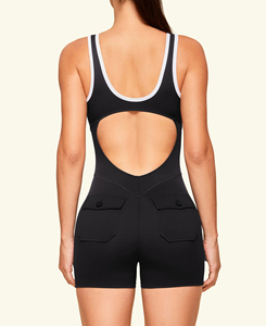 Custom Made Women's Black High Waist Sleeveless <b>Jumpsuit</b> With Zipper And Hollow Design For Gym Spring Summer <b>Workout</b> Wear - Product Image 3