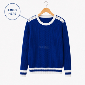 เสื้อคาร์ดิแกนไหมพรมสีน้ำเงินคอวี แขนยาว ติดกระดุมสีตัดกัน  พร้อมโลโก้ Cosh International Custom สำหรับกลุ่มพี่น้องนักเรียนหญิง - Product Image 1