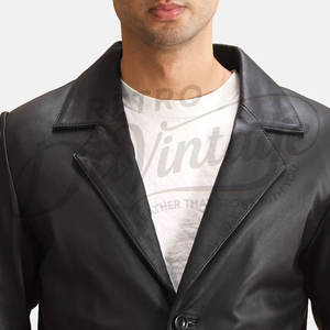 Blazer en cuir noir pour homme, coupe ajustée, en véritable peau de mouton, veste décontractée pour affaires, deux boutons, vêtement d'extérieur formel - Product Image 2