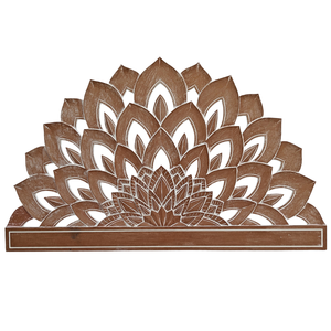 Cabecero de Cama Queen Size con Tallado de Loto en Madera Natural Blanca, Estilo Bohemio de Lujo, Cabecero de Madera Sintética Tipo Boho - Product Image 2