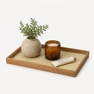 Plateau de service rectangulaire élégant en teck durable de luxe avec incrustation en cuir recyclé amovible pour hôtel - Product Image 6