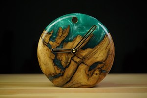 Modern Walnut Table <b>Clock</b> Handmade with Mint Epoxy Resin - Product Image 5