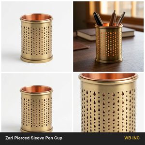 Portaplumas de Latón de Doble Pared Hecho a Mano de 9 cm con Funda de Cobre Perforada Zari para Decoración del Hogar, Hoteles, Bodas, Regalos de Mesa - Product Image 6
