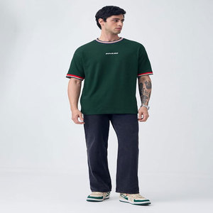 Camiseta de Manga Corta para Hombre, Color Verde Oscuro, Corte Regular, Cuello Redondo, Ribete en Contraste, Informal, 100% Algodón, Tejido de Punto Jersey, Secado Rápido - Product Image 2