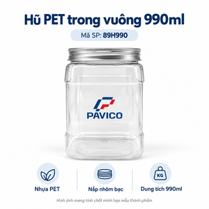 990ml Square Clear PET <b>Plastic</b> <b>Jar</b> with 89mm Wide Mouth Screw Cap for Dry Food Storage Packaging Manufacturer in Vietnam - Product Image 1
