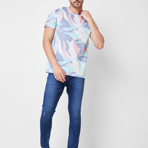 Camiseta de algodón casual para hombre, corte regular, color gris jaspeado, cuello en V, manga corta, con protección UV y antipilling. - Product Image 2