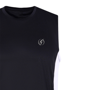 <b>Men's</b> Black <b>White</b> Color Blocked Sleeveless Tank Top O-Neck Quick Dry Sporty Fitness <b>Vest</b> Polyester Material - Product Image 4