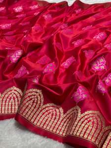 Collection de Saris en Soie Douce Banarasi Mashru Tissés à la Main, Qualité Premium, avec Broderie Meenakari Royale, Tissage Buta et Bordure Traditionnelle Zari, pour les Fêtes - Product Image 3