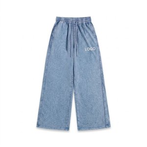 Custom Men's 320 GSM 100% Cotton Vintage Washed Oversized Sweat <b>Pants</b> With Rhinestone Graphic Detail Streetwear - Product Image 5