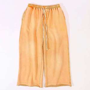 Pantalon de survêtement unisexe en molleton délavé personnalisé avec broderie, coupe décontractée vintage et jambe large pour homme - Product Image 1