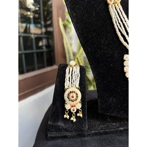 Indian Mores Traditional Gold Plated Brass Base <b>Beads</b> Pink Green Stone Raani Haar Handmade Jaal Puwai Necklace Women Wedding - Product Image 4