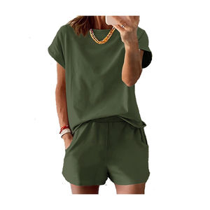 Ensembles pour femmes, vêtements décontractés d'été, t-shirts et shorts confortables, ensembles 2 pièces, 100% coton, service OEM ODM, ensembles jumeaux en vente - Product Image 3
