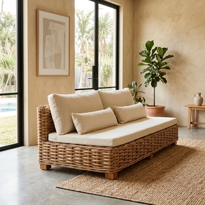 New Modern Minimalist Chunky Woven <b>Rattan</b> 2-Seater <b>Sofa</b> Wood Eco-Friendly Outdoor Garden Patio Living Room Seating Couch Box - Product Image 2