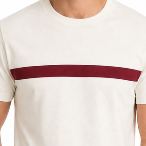 T-shirt classique pour homme à rayures horizontales sur la poitrine, col rond, crème, blanc, marron, rayé, vente en gros, t-shirt vierge à manches courtes - Product Image 3