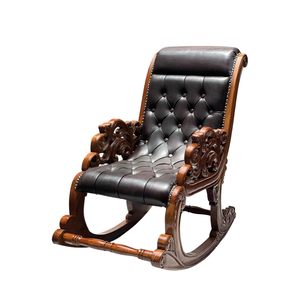 Fauteuil à bascule en bois de Sheesham – Fauteuil à bascule sculpté à la main en bois massif avec coussin, fauteuil robuste avec accoudoirs pour salon - Product Image 1
